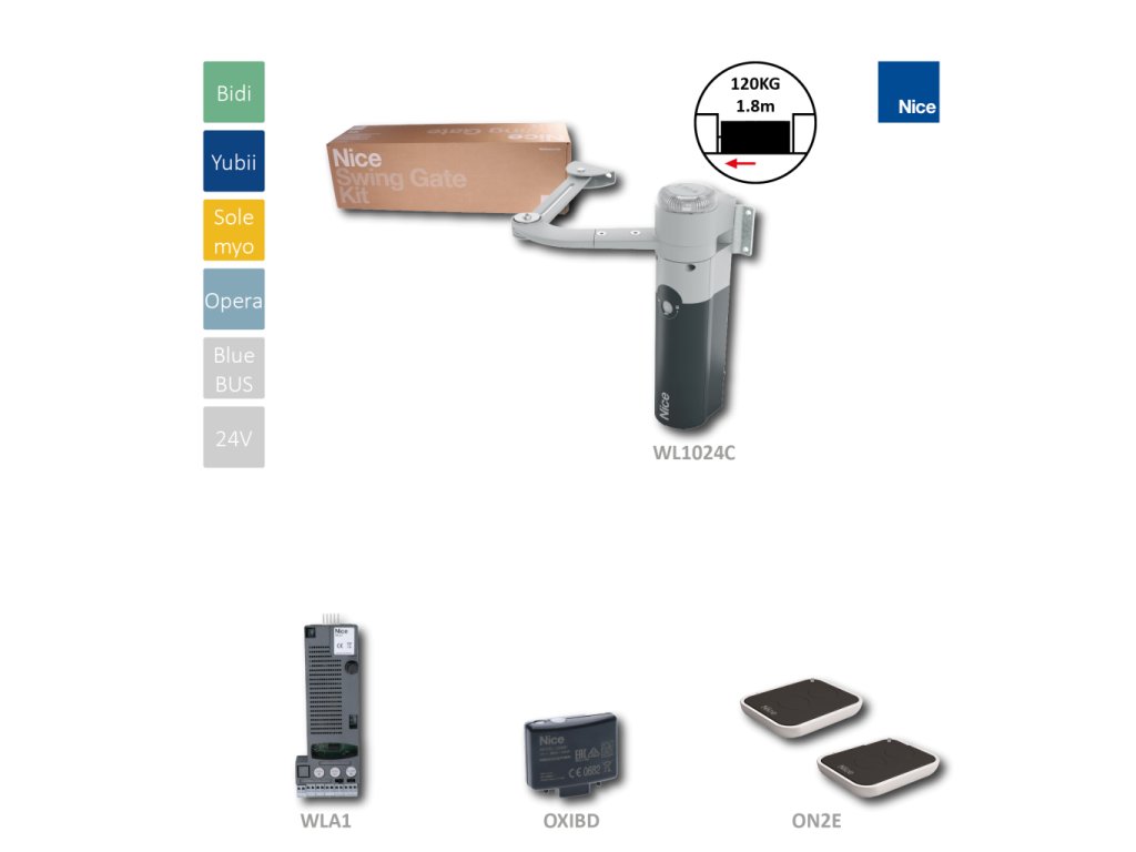 Sada pro jednokřídlou bránu do 1,8m/křídlo, 1x WL1024C (240 V, 50 W, 100 nM), 1x WLA1, 2x ON3EBD, 1x OXIBD