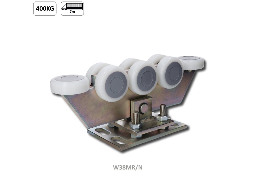 Vozík regulovatelný pro C-profil 80x80x5mm, polyamidová kolečka 8ks, žlutý zinek, pro bránu do 400kg, průjezd do 7m