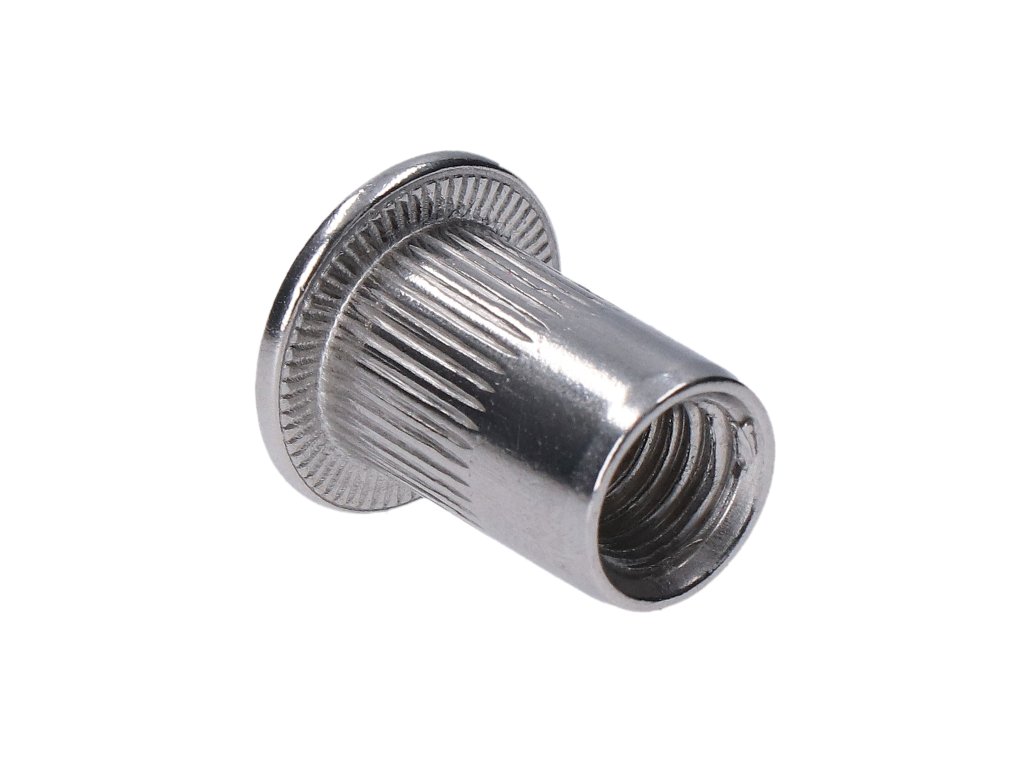 Nerezová límcová nýtovací matice se zapuštěnou hlavou, rýhovaný dřík, AISI304 (Rozměry M10x21mm)