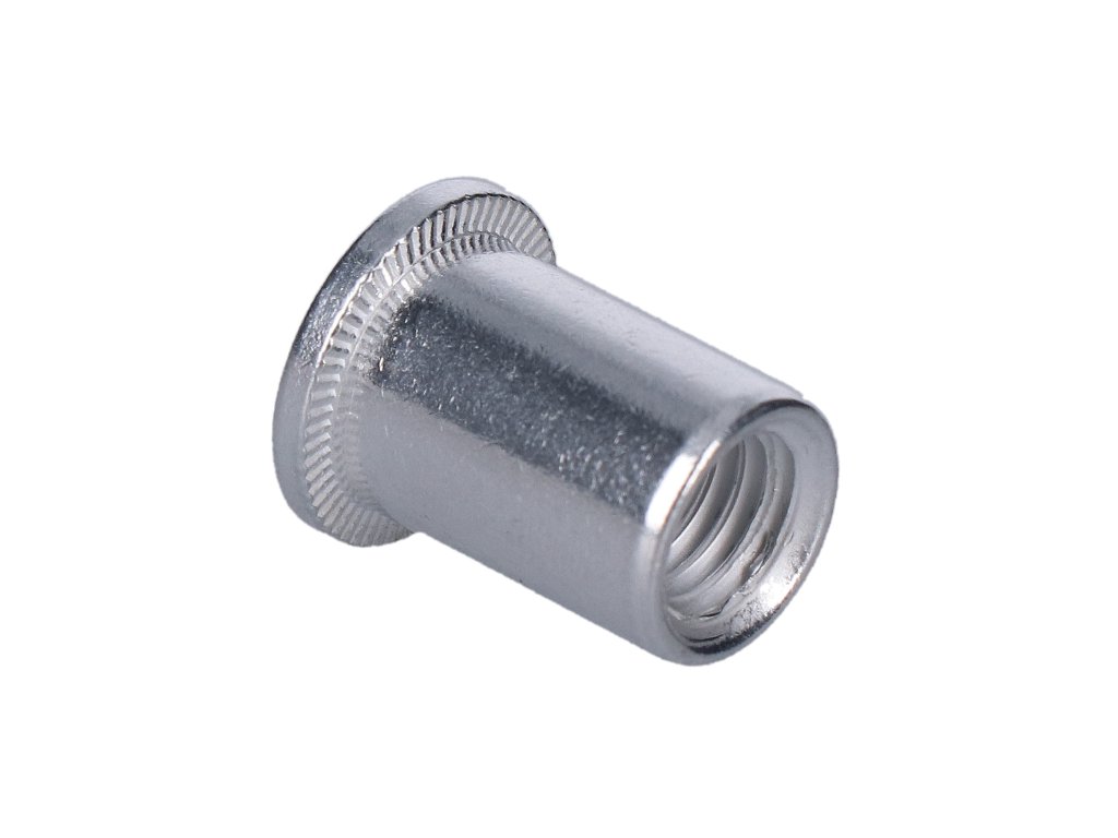 Nýtovací matice hliníková s plochou hlavou, hladký dřík (Rozměry M5/13mm, Průměr 10mm)