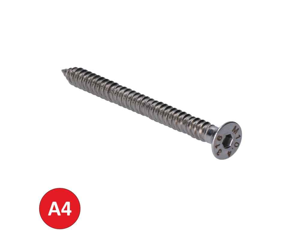 Nerezový vrut samořezný AISI316, zápustná hlava na 6mm imbus