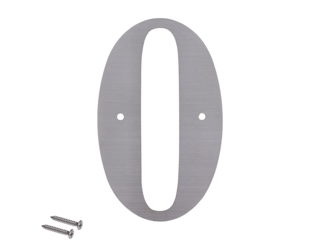 Domovní čísla 0-9, 156x1,5mm, s otvory, broušená nerez K320/AISI304 (Číslo 0)