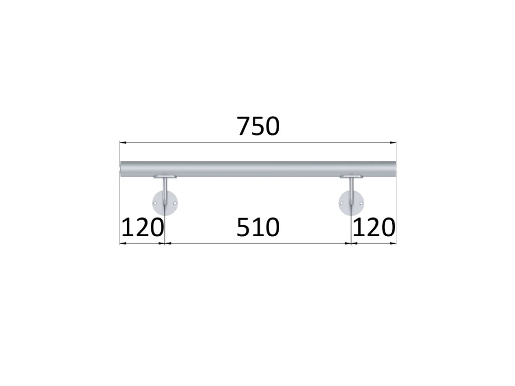Madlo o průměru 42,4mm, broušená nerez K320/AISI304 (Délka 750mm, Počet úchytů 2ks)