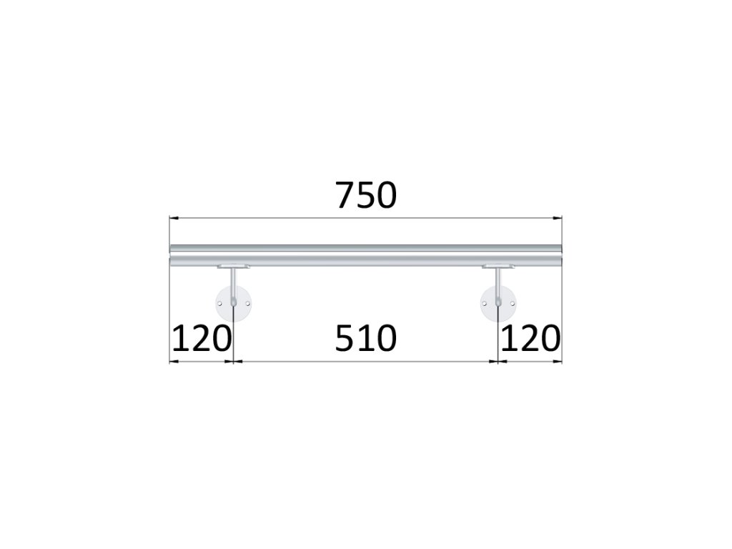 Madlo o průměru 42,4mm, leštěná nerez /AISI304 (Délka 750mm, Počet úchytů 2ks)