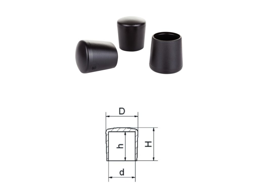 Převlečná krytka kulatá na tyče - zvýšená odolnost, černá (Vnitřní průměr(d) 19,9mm, Hloubka(h) 24mm)