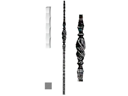 Kovaný sloupek zábradlí, čtvercový, výška 1300mm, šířka 50mm, profil 25x25mm