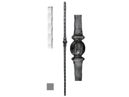 Kovaný sloupek zábradlí, čtvercový, výška 1200mm, šířka 50mm, profil 25x25mm