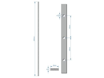 Plochá tyč 30x8mm, děrovaná, rozteč děr 125mm, otvor průměr=12mm, délka=2000mm