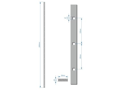 Probíjená tyč 30x8mm, rozteč děr 125mm, otvor průměr=12x12mm, 2000mm