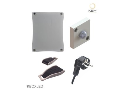 Kit GARDEN BOX pro ovládání 20 zahradních světel KEY. Kit obsahuje: elektroniku (BOXLED), noční senzor (QUADRO), 2x ovladač (KPLAY4R), napájecí kabel.