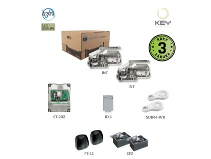 UNDERKIT podzemní pohon pro dvoukřídlou bránu do 3m/křídlo, 2xINT se základovou krabicí 2xCF, 1xCT202, 1xRX4, pár FT-32, 2xSUB-44WR