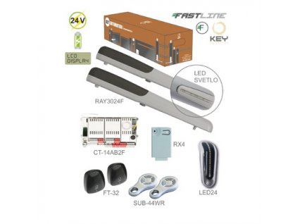 RAYKIT FAST pro dvoukřídlou bránu do 3m/křídlo, 2xRAY3024 (24V, 120W, 1000N), 2xSUB-44WR, 1xCT-14AB2F, 1xRX4, 1pár FT-32, 1xLED24