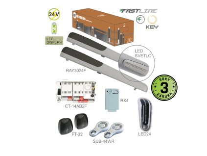 RAYKIT FAST pro dvoukřídlou bránu do 3m/křídlo, 2xRAY3024 (24V, 120W, 1000N), 2xSUB-44WR, 1xCT-14AB2F, 1xRX4, 1pár FT-32, 1xLED24