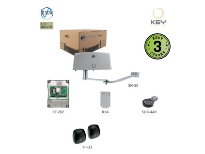 MEWAKIT3 sada pákového pohonu pro jednokřídlou bránu do 4m/křídlo, 1x SN-50, 1x CT-202, 1x RX4, 1 pár FT-32, 1x SUB-44R