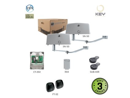 MEWAKIT3 sada pákových pohonů pro dvoukřídlou bránu do 4m/křídlo, 2x SN-50, 1x CT-202, 1x RX4, 1 pár FT-32, 2x SUB-44R
