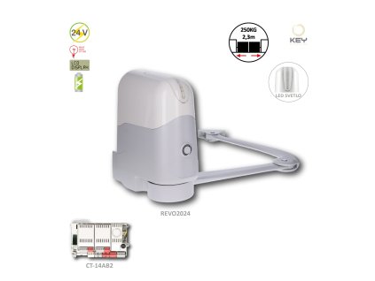 REVO pohon pro křídlovou bránu do 2,3m/křídlo, 24V, 140W, 120Nm se zabudovanou elektronikou 14AB