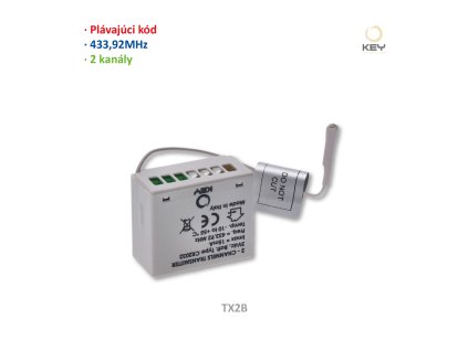 Zabudovatelný vysílač 2-kanálový, plovoucí kód 433,92MHz, včetně baterie