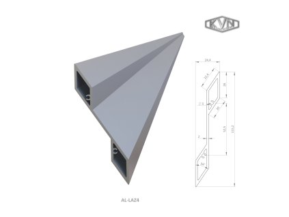 Hliníkový profil na výplň 115,2x24,4mm tl.2mm, přírodní hliník EN AW-6060 T66, bez povrchové úpravy, délka 6m