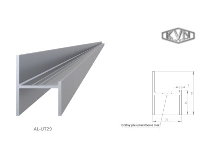 UT profil 29x44x6000mm, materiál EN AW-6060 T66, přírodní hliník bez povrchové úpravy
