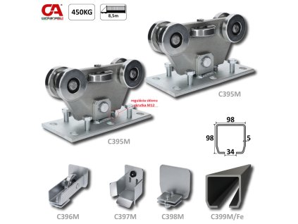Samonosný systém 98x98x5mm pro posuvné brány MEDIO-Klasik do 450kg/8,5m, černý profil, běžný provoz