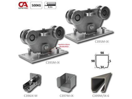 MEDIO INOX (98x98mm) nerezový samonosný systém pre posuvné brány do 500kg/8,5m, nerez AISI304 bez povrch. úpravy