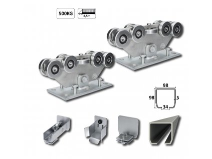 Samonosný systém 98x98x5mm pro posuvné brány MEDIO-9 do 500kg/8,5m, pozinkovaný profil, intenzivní provoz