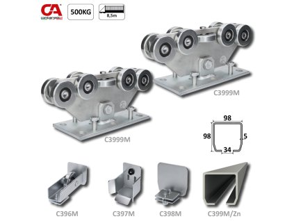 Samonosný systém 98x98x5mm pro posuvné brány MEDIO-9 do 500kg/8,5m, pozinkovaný profil, intenzivní provoz