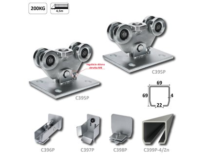 Samonosný systém 69x69x4mm pro posuvné brány PICCOLO-Klasik do 200kg/4,5m, pozinkovaný profil, intenzivní provoz