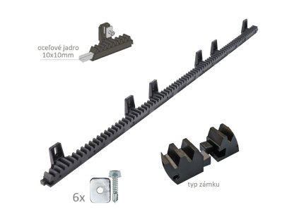 Hřeben nylon-kov s ocelovým jádrem 28x20mm, 6xúchyt+šrouby, délka 1016mm, do 700kg