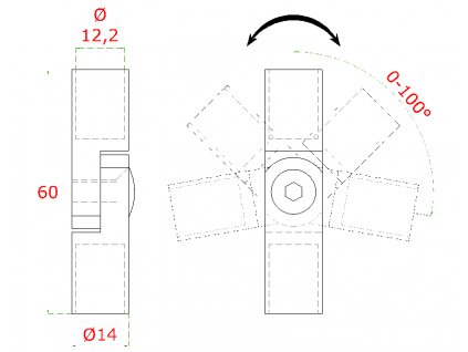 Spoj nastavitelný průměr 12mm (0-100 °) s kloubem, broušená nerez K320/AISI30