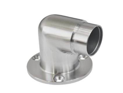 Spojka rohová 90° na trubku o průměru 42,4mm, s uchycením na stěnu, nerez broušená K320/AISI304