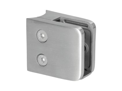 Svorka skla na trubku s podložkou a bezpeč. kolíkem (52x52x32mm), broušená nerez K320/AISI304, balení neobsahuje gumičky na sklo (Průměr trubky 42,4mm)