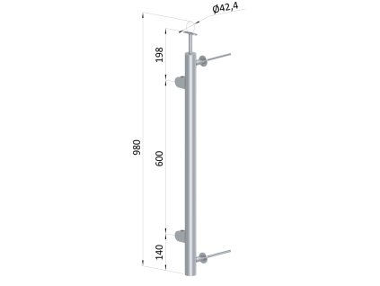 Nerezový sloup, boční kotvení do zdiva, výplň: sklo, průměr 42,4x2mm (Typ Levý, Povrchová úprava Broušená nerez K320/AISI304)