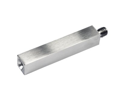 Čep čtvercový (vnější závit M8 - vnitřní závit M6, 12x12mm / L: 68mm), plný materiál, broušená nerez K320 / AISI304