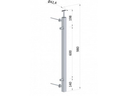Nerezový sloup, boční kotvení do zdiva, výplň: sklo, 40x40x2mm