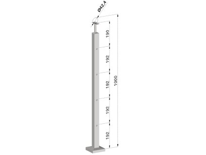 Nerezový sloup, vrchní kotvení, 4 děrový koncový, 40x40x2mm (Vrch Pevný, Povrchová úprava Broušená nerez K320/AISI304)