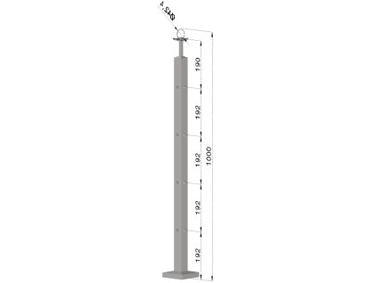 Nerezový sloup, vrchní kotvení, 4 děrový rohový, vrch pevný, 40x40x2mm, broušená nerez K320/AISI304