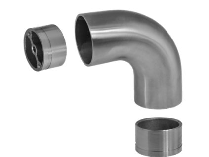 Spojovací oblouk s mezikusem (průměr=42mm), 90° , na dřevěné madlo EDB-S, broušená nerez K320 / AISI304