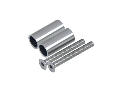 Přechod na vymezení vzdálenosti mezi sloupem (plochý) a kotevní deskou, průměr=20x2,0mm /L:45mm, vnitřní šroub: M8x70mm, broušená nerez K320 / AISI304, bal: 2ks