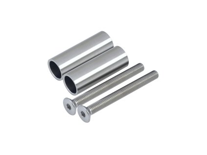 Přechod na vymezení vzdálenosti mezi sloupem (plochý) a kotevní deskou, průměr=20x2,0mm /L:55mm, vnitřní šroub: M8x80mm, broušená nerez K320 / AISI304, bal: 2ks