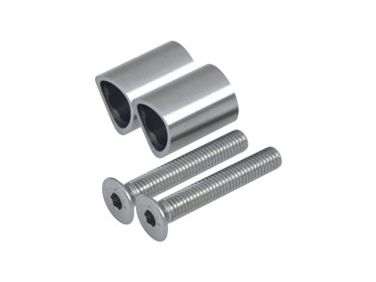 Přechod na vymezení vzdálenosti mezi sloupem průměr=33,7mm a kotevní deskou, průměr=20x2,0mm /L:25mm, vnitřní šroub: M8x50mm, broušená nerez K320 / AISI304, bal: 2ks