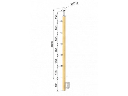 Dřevěný sloup, boční kotvení, 5 řadový, průchozí, (40x40mm), materiál: buk