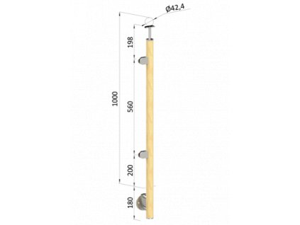 Dřevěný sloup, boční kotvení, výplň: sklo o průměru 42mm, materiál: buk