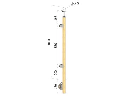 Dřevěný sloup, boční kotvení, výplň: sklo o průměru 42mm, materiál: buk (Povrchová úprava Broušený povrch bez nátěru, Strana Levá, Vrch Pevný)