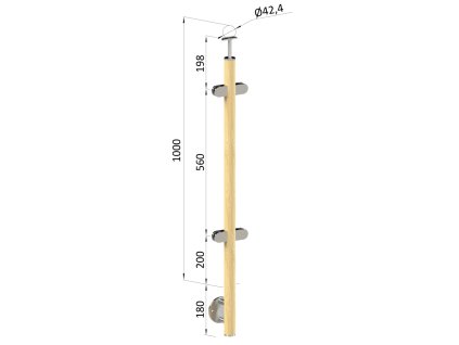 Dřevěný sloup, boční kotvení, výplň: sklo, průchozí o průměru 42mm, materiál: buk (Povrchová úprava Broušený povrch bez nátěru, Vrch Pevný)