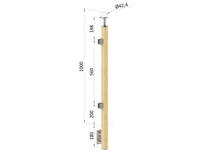 Dřevěný sloup, boční kotvení, výplň: sklo, koncový, (40x40mm), materiál: buk (Strana Levá, Povrchová úprava Broušený povrch bez nátěru, Vrch Pevný)