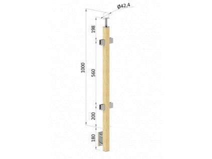 Dřevěný sloup, boční kotvení, výplň: sklo, průchozí, (40x40mm), materiál: buk