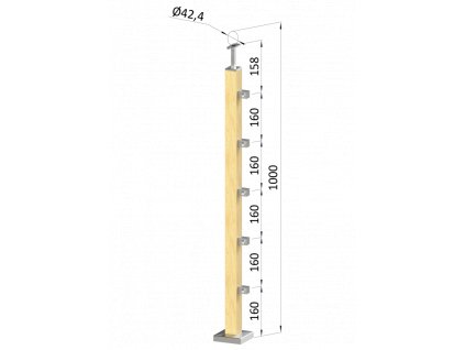 Dřevěný sloup, vrchní kotvení, 5 řadový, průchozí, (40x40mm), materiál: buk