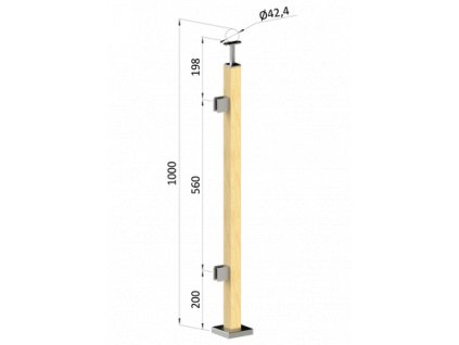 Dřevěný sloup, vrchní kotvení, výplň: sklo, (40x40mm), materiál: buk