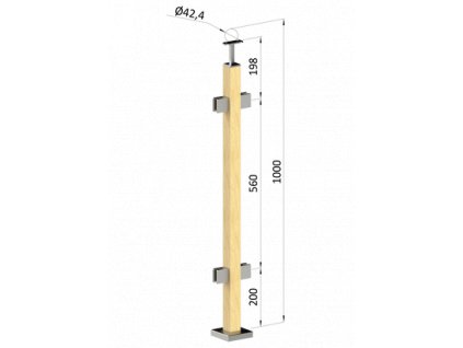 Dřevěný sloup, vrchní kotvení, výplň: sklo, průchozí, (40x40mm), materiál: buk